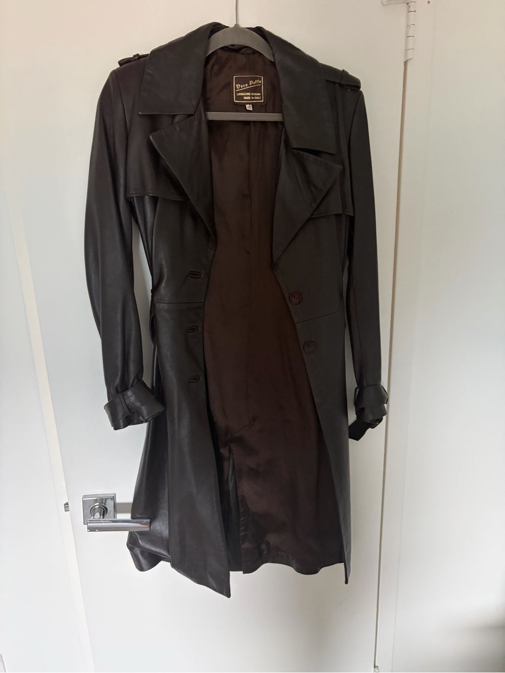 Perry Ellis Black Leather Trench Coat for Women